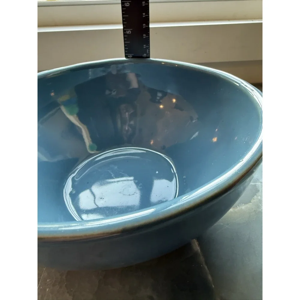 Vintage McCoy USA Blue Batter Bowl Mixing Bowl Spout Handle Pottery Farmhouse